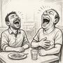 Men laughing at table meme